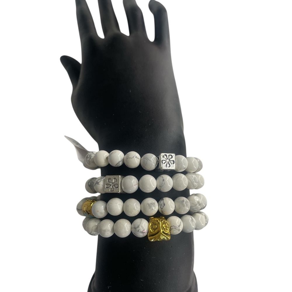 Howlite White,Grey, gemstone with silver bracelet, New - Picture 2 of 8